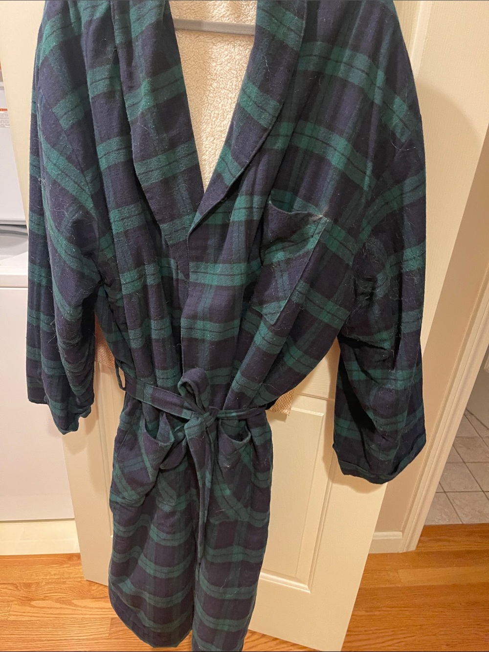 Men's Black & Green Plaid Robe Jacket with Tie Waist
